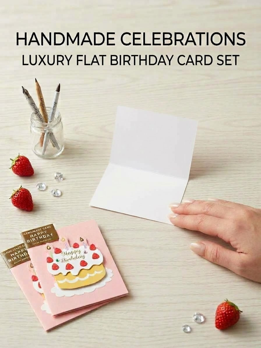 "Happy Birthday" Handmade Strawberry Cake Card