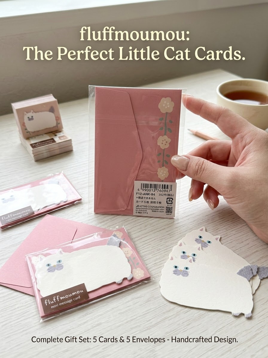 fluffmoumou Mini Message Card - White Cat