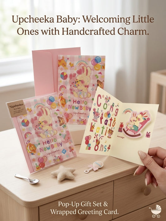 "Hello New Baby" Greeting Card - Pink Bunny (Upcheeka)