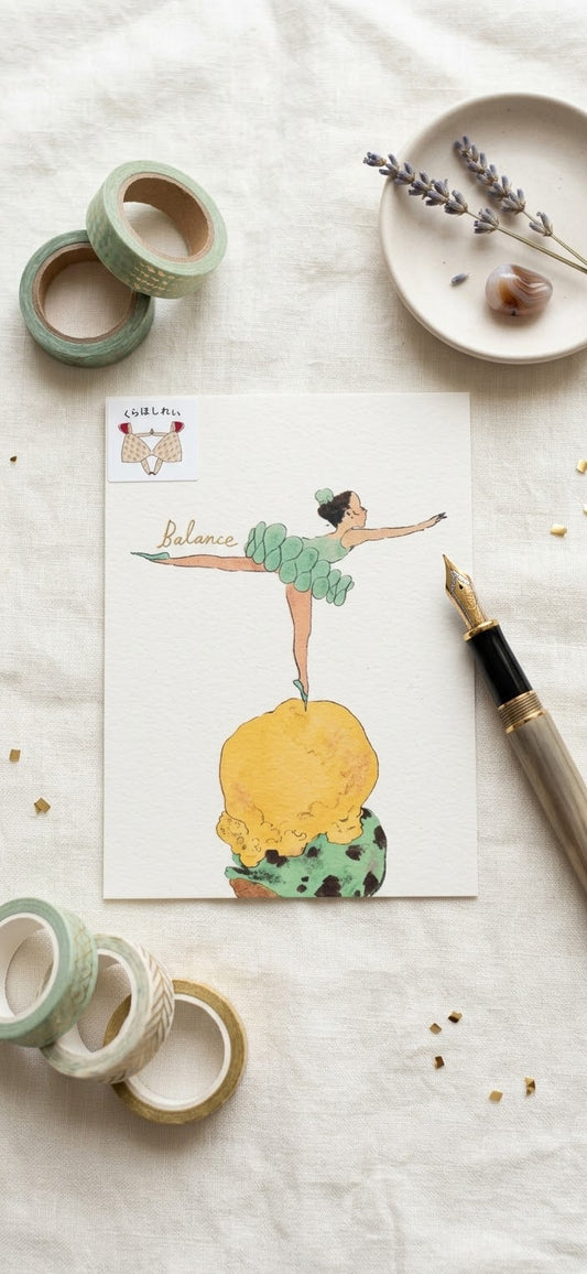 "Balance" Ballerina Japanese Art Postcard
