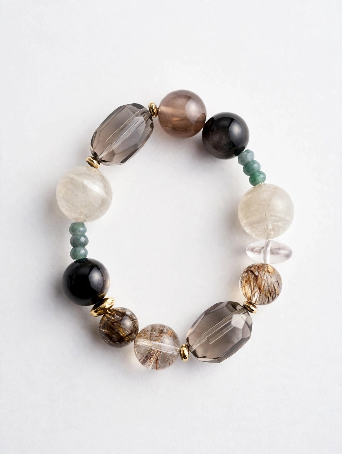 Serin | "Moss Garden" Onyx & Rutilated Quartz Bracelet